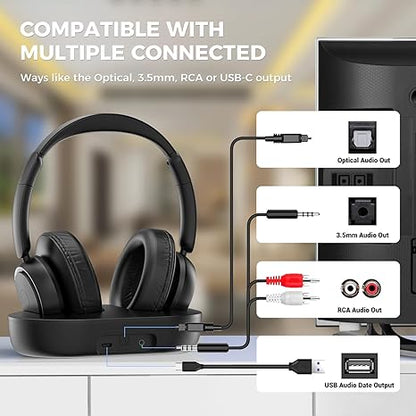 ROSIDA Wireless TV Watching Headphones, Wireless Headphones for Seniors with Transmitter Charging Base, Bluetooth Headphones for TV, No Audio Delay, Gift for Senior