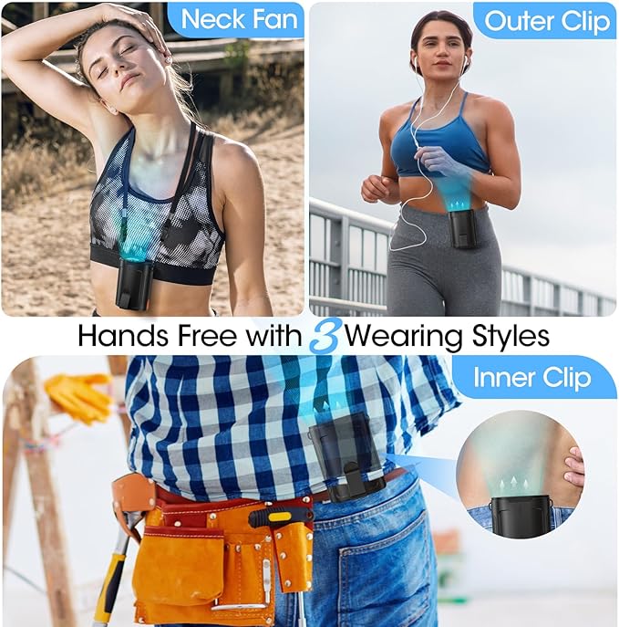 Rechargeable AI 2025 Portable Fan, 4 Speed 6600 RPM Strong Airflow, Personal Waist Fan with Up to 25 Hours Working Time, Hands-Free Hanging Neck Fan