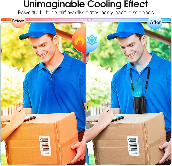 Rechargeable AI 2025 Portable Fan, 4 Speed 6600 RPM Strong Airflow, Personal Waist Fan with Up to 25 Hours Working Time, Hands-Free Hanging Neck Fan