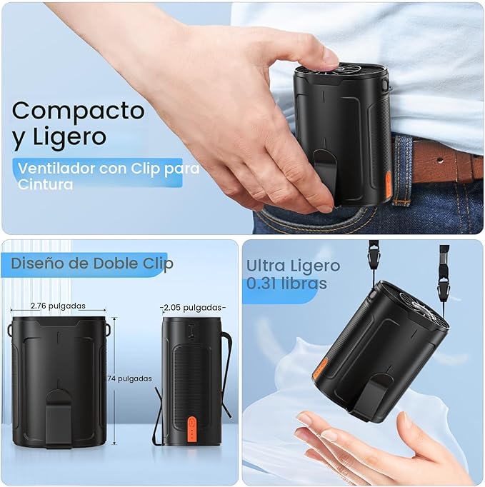 Rechargeable AI 2025 Portable Fan, 4 Speed 6600 RPM Strong Airflow, Personal Waist Fan with Up to 25 Hours Working Time, Hands-Free Hanging Neck Fan