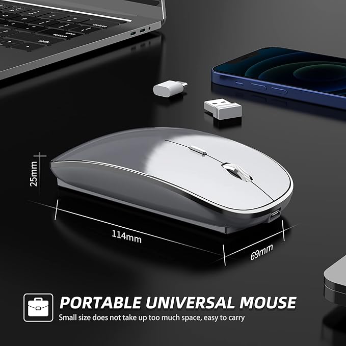 Wireless Chargeable Mouse Portable Silent USB Type C Dual Mode 3 DPI Adjustable for Laptop Mac Android PC (Q23S Black) (PINK)