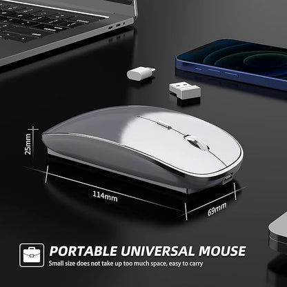 Wireless Chargeable Mouse Portable Silent USB Type C Dual Mode 3 DPI Adjustable for Laptop Mac Android PC (Q23S Black) (PINK)