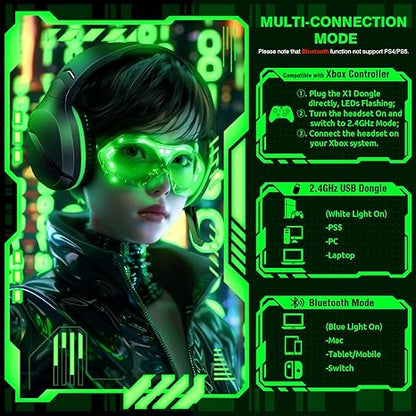 X3 Wireless Gaming Headset for Xbox Series X|S, PS5, PC, Mac, Switch, Bluetooth Headset with Noise Canceling Microphone, 60 Hour Playback Time, Low
