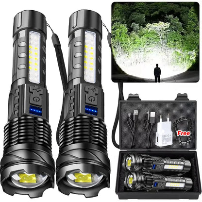 Powerful Flashlights Type C Rechargeable Zoom Torch Light High Power LED Flashlight Built-in Battery For Camping Emergency Lamp