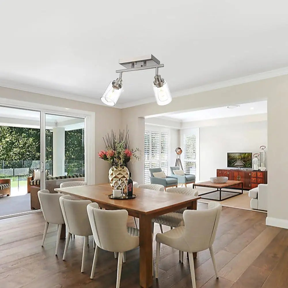 2 Light Track Lighting Kit Brushed Nickel Ceiling Mount Vanity Light Clear Glass Rotatable Fixtures Bathroom Kitchen Island Cafe