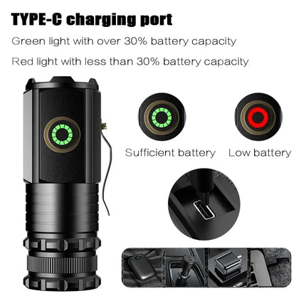 Powerful Mini LED Flashlight Super Bright Aluminium Pocket Torch Rechargeable Waterproof Hiking Camping Flash Light with Magnet