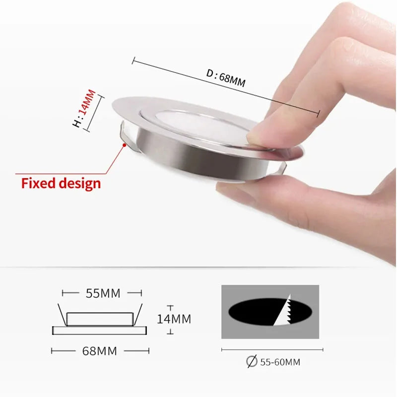 LED DC12V Mini LED Spotlight 3W Round Ultra Slim Dimmable Indoor Recessed Ceiling Downlight Cabinet Showcase Boat Lighting