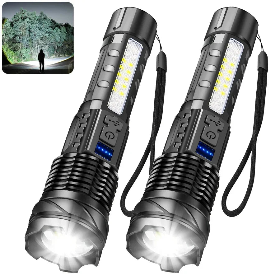 Powerful Flashlights Type C Rechargeable Zoom Torch Light High Power LED Flashlight Built-in Battery For Camping Emergency Lamp