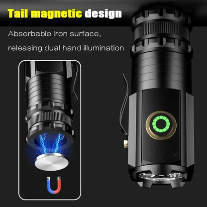 Powerful Mini LED Flashlight Super Bright Aluminium Pocket Torch Rechargeable Waterproof Hiking Camping Flash Light with Magnet