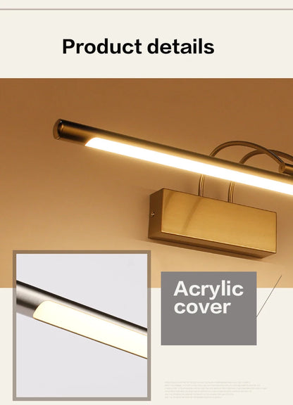 LED mirror headlight, bathroom mirror light, 12W, 19cm away from the wall, dressing room angle adjustable mirror light