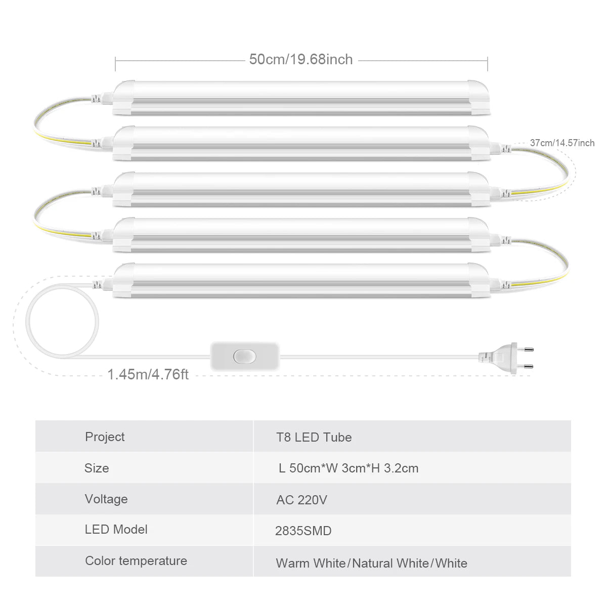 T8 50cm Series Connection LED Under Cabinet Light Bar 1-6Pcs 25W LED Light Tube Bulb for Kitchen,Wall,Garage Ceiling Decor Light
