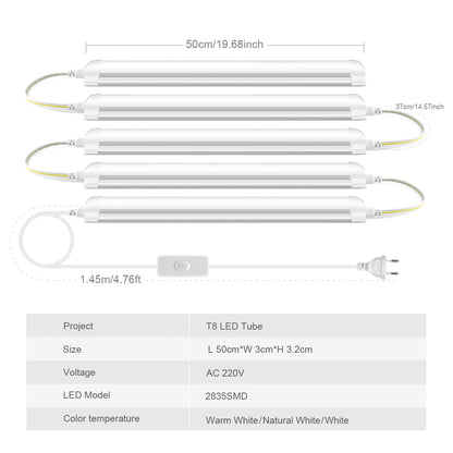 T8 50cm Series Connection LED Under Cabinet Light Bar 1-6Pcs 25W LED Light Tube Bulb for Kitchen,Wall,Garage Ceiling Decor Light