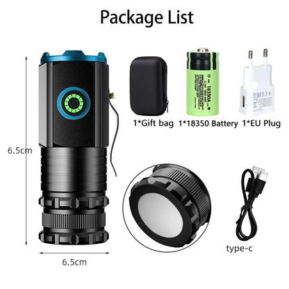 Powerful Mini LED Flashlight Super Bright Aluminium Pocket Torch Rechargeable Waterproof Hiking Camping Flash Light with Magnet
