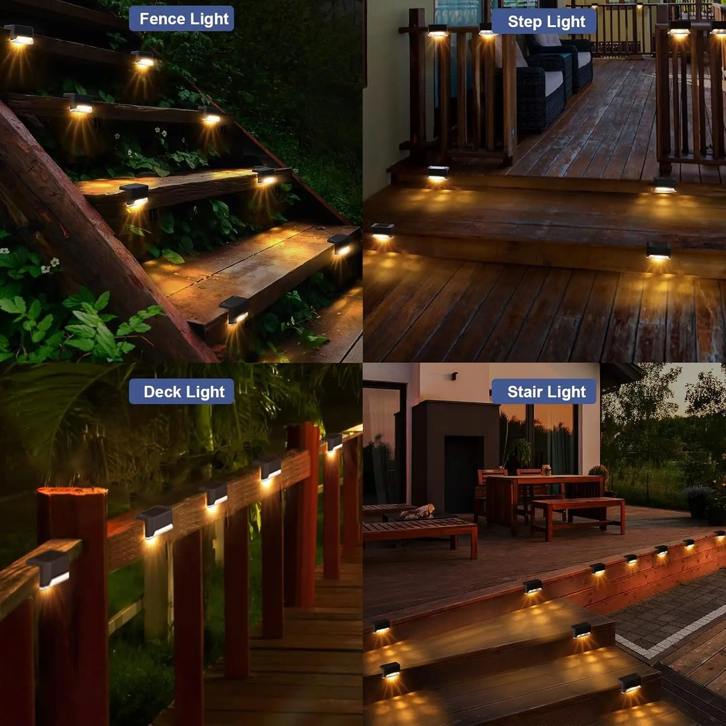 Outdoor waterproof LED solar deck light, suitable for steps, fences, courtyards, terraces,alleys,passages,backyards, and gardens